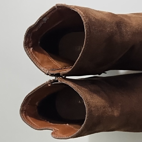 Merona Faux Chocolate Suede Ankle Boots Block Heel 8.5 Side Zip - Picture 10 of 15